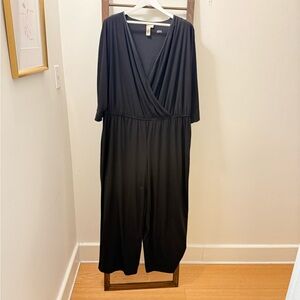 Emma & Michele Black V-Neck Faux-Wrap Jumpsuit